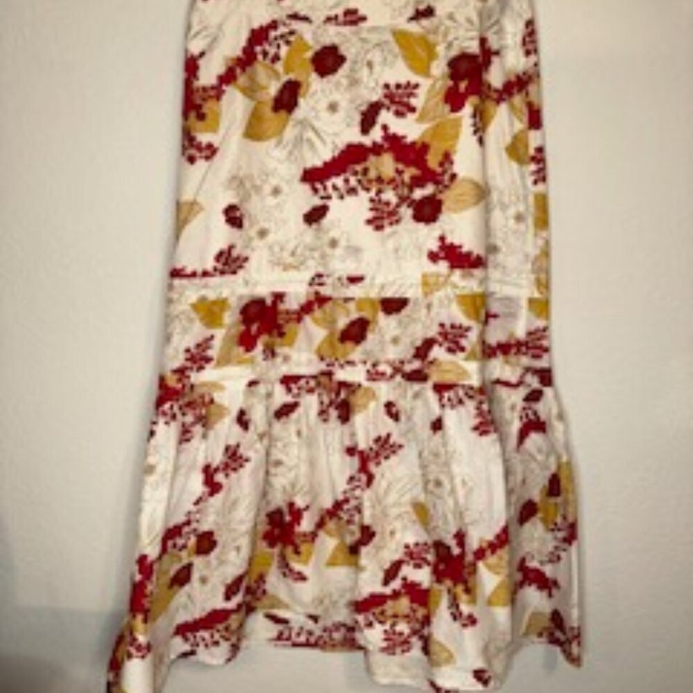 H&M Tiered Skirt Cotton Floral A Line Red Yellow‎ Cream Boho Peasant